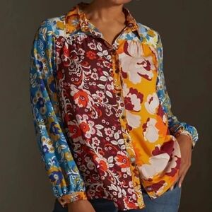 New Maeve by Anthropologie Top Shirt Size 1X Bright Tropical Floral Hippie $118